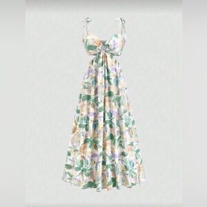 Elegant Green and Purple Midi Dress